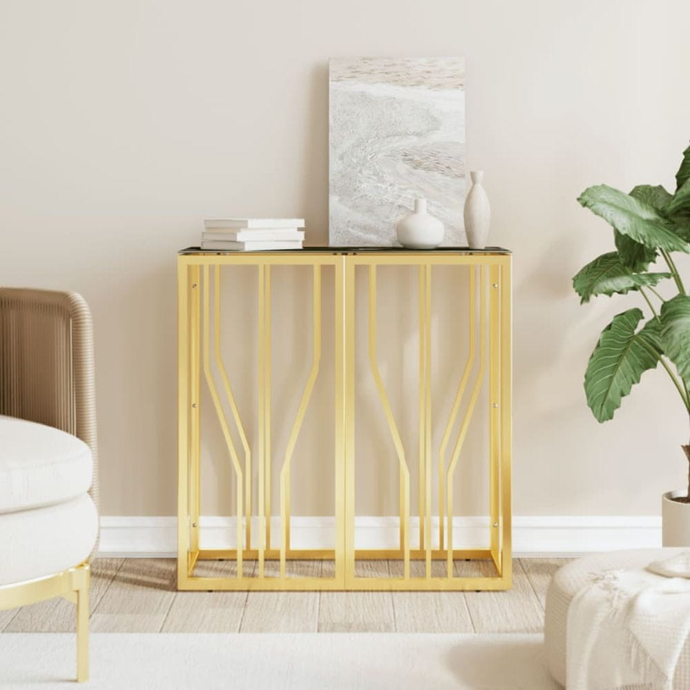 Vidaxl Konzolový stolík zlatý 70x30x70 cm nehrdzavejúca oceľ a sklo